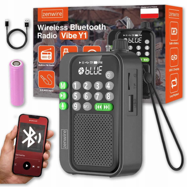 Zenwire Mini stavební rádio FM kapesní Bluetooth přenosné...
