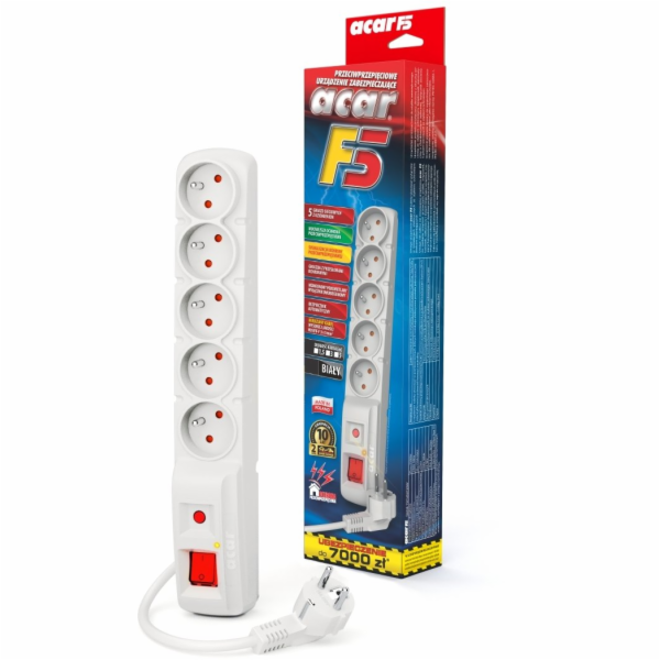 Acar Přepěťová ochrana Prodlužovací kabel F5 3m bílá