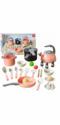 LeanToys Kuchyňská sada hrnců, kuchyňské příslušenství, jídlo, růžová, 32 ks.