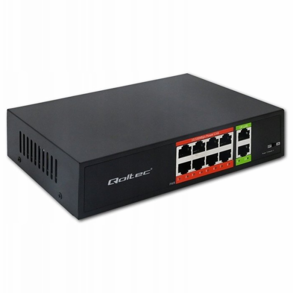 Qoltec SWITCH RYCHLÝ ethernetový síťový přepínač PoE | 8x...