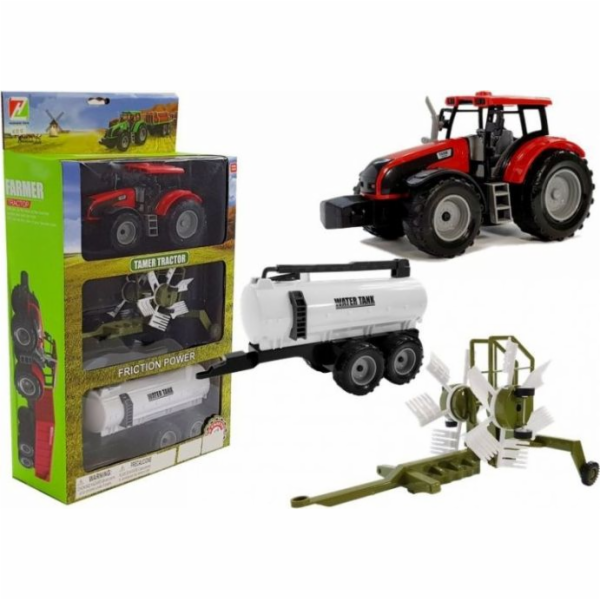 Lean Sport Tractor s přívěsem, shrnovačem a cisternou Red