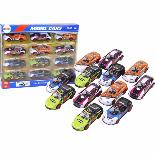 LeanToys Sada 12 barevných sportovních aut 1:55 s třecím ...