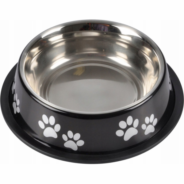 Homea Miska pro psy , nerezová ocel, 21 cm, černá s tlapkami