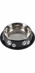 Homea Miska pro psy , nerezová ocel, 21 cm, černá s tlapkami
