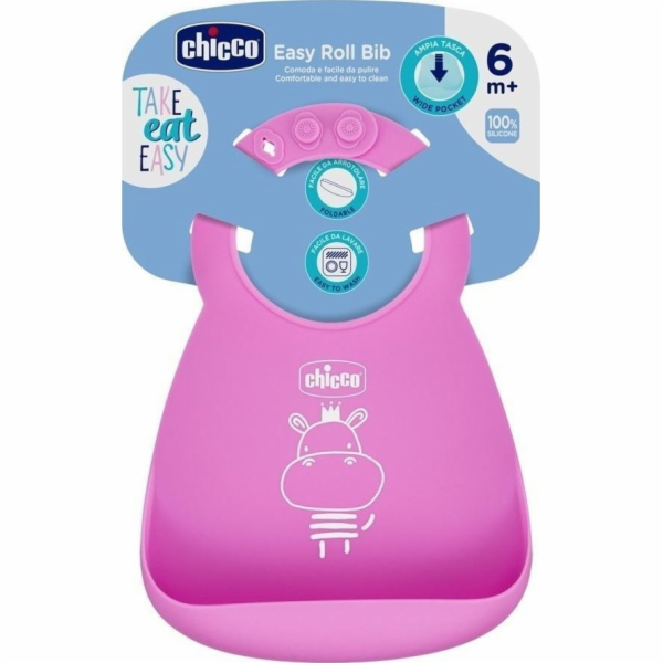 Chicco Elastický růžový bryndák s kapsou