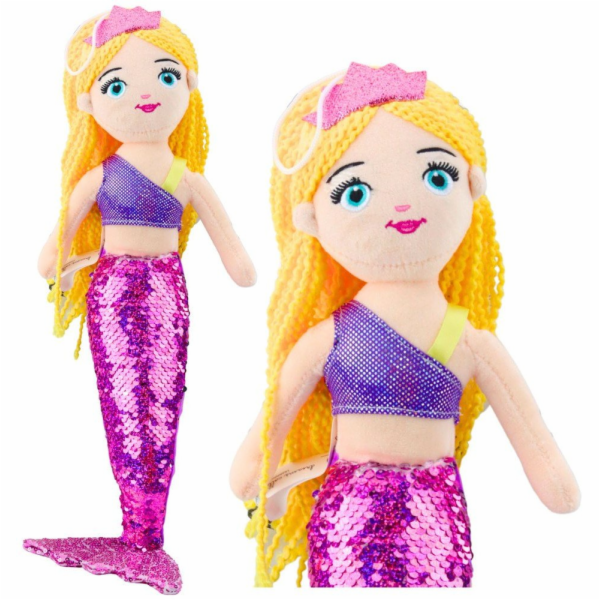 LeanToys Plyšová mořská panna s flitrovaným ocasem, fialo...