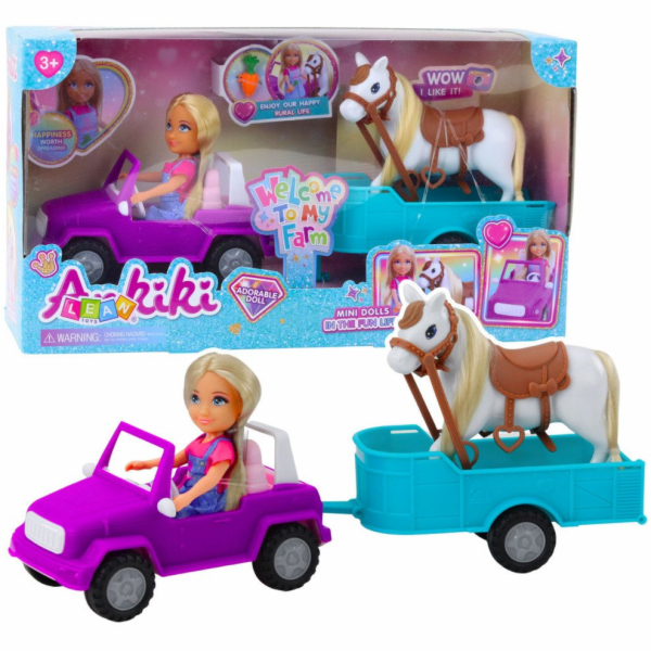 LeanToys Sada pro panenky Ankiki - kabriolet s přívěsem a...