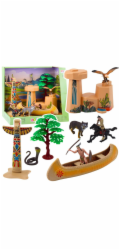 LeanToys Sada indiánských figurek Vesnice Indiáni Kajak Totem LEAN Toys