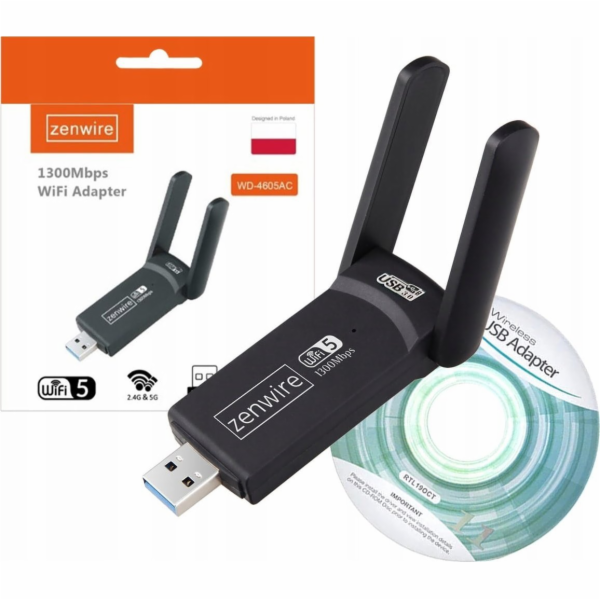 Zenwire Adaptér USB 3.0 WiFi 1300Mb Externí 5GHz síťová k...