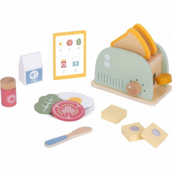 Tooky Toy Dřevěný toustovač Toy - pastelová snídaňová sada