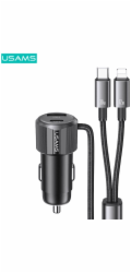 Usams Nabíječka Nabíječka do auta USAMS YT Series CC287 66W 1xUSB-A 1xUSB-C + 2v1 USB-C/Lightning kabel, matná