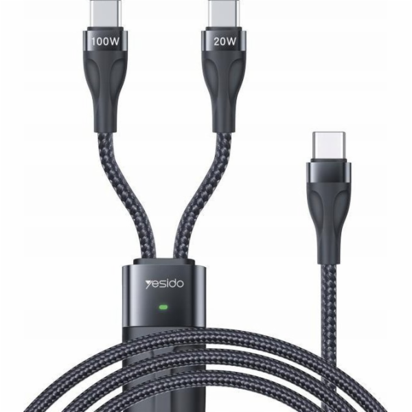 Yesido USB kabel CA87 Type-C 2v1 100W 1,4m, ČERNÁ