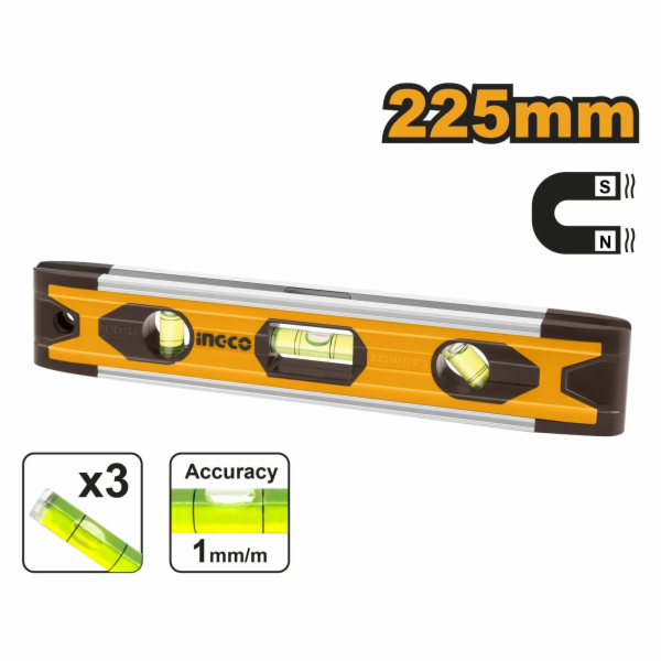 Ingco&nbsp;HMSL01030&nbsp;Vodováha&nbsp;225&nbsp;mm&nbsp;ALU&nbsp;3&nbsp;libely