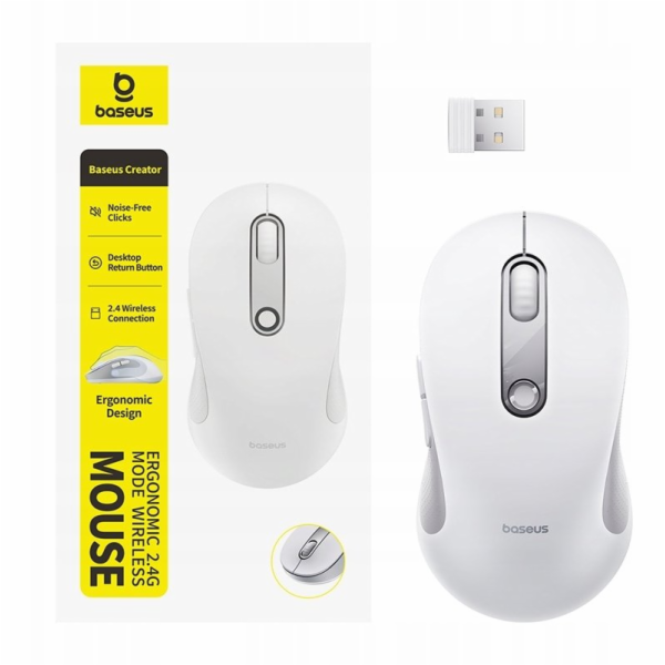 Baseus Bezdrátová myš F02 USB 2,4 GHz - bílá