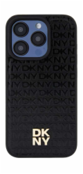 DKNY  DKHMP13LPSHRPSK iPhone 13 Pro / 13 6.1 černo/černé pevné pouzdro Kožený vzor Kovové logo MagSafe