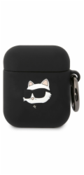 Karl Lagerfeld Pouzdro Karl Lagerfeld KLA2RUNCHK Apple AirPods 2/1 kryt černo/černý Silikonová hlava Choupette 3D