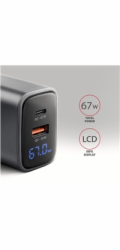 AXAGON ACU-PQ67D GaN nabíječka do sítě 67W, USB-A + USB-C, PD3.0/PPS/QC4+/SFC2.0/Apple, LCD display