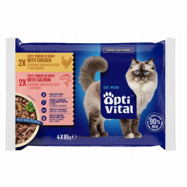 OPTIVITAL Shreds in gravy with chicken and salmon - mokré...