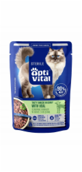 OPTIVITAL Sterile Tasty shreds in gravy with veal - mokré krmivo pro kočky - 85g