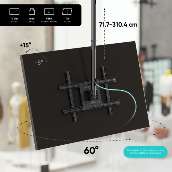 Onkron STROPNÍ DRŽÁK PRO TV PŘÍSTROJ/32-80 ČERNÝ N2L-B N2...