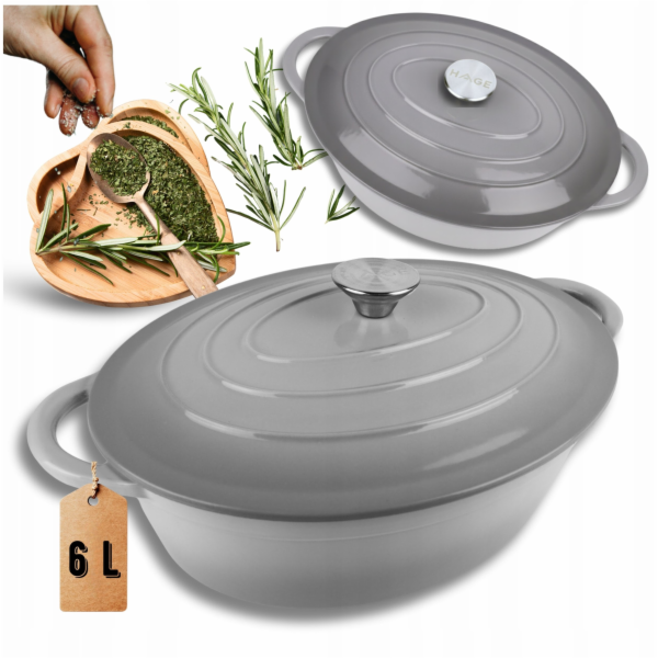 Atusa&nbsp;Smaltovaná&nbsp;litinová&nbsp;pánev&nbsp;na&nbsp;pečení&nbsp;6&nbsp;l,&nbsp;šedá