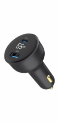 Gembird Rychlonabíječka do auta 2xUSB-A+C, Type-C (PD), LCD, 65W, černá