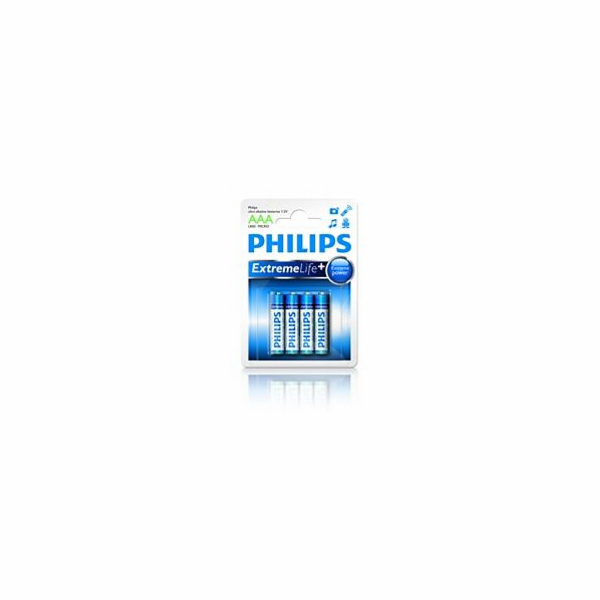 Philips&nbsp;baterie&nbsp;AAA&nbsp;ExtremeLife+,&nbsp;alkalická&nbsp;-&nbsp;4ks