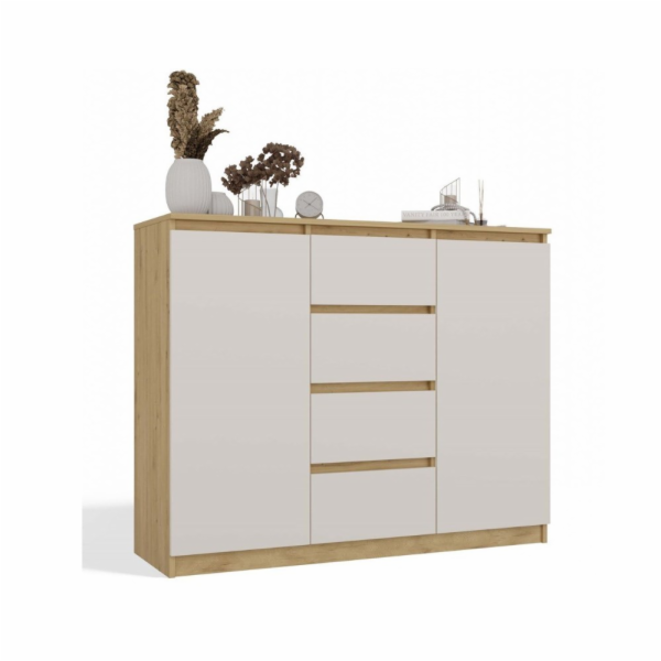 KOMODA SE 2 DVEŘEMI A 4 ZÁSUVKAMI, BARVA ARTISAN OAK/KAŠMÍR