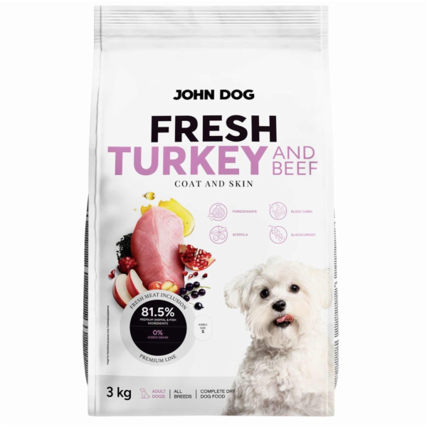 JOHN DOG Fresh Turkey and beef - suché krmivo pro psy - 3kg