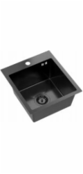 GraniteQ Dřez QUADRON LUKE, černý ocelový kovový dřez (50x45x20) se sifonem, 1 umyvadlo, bez
