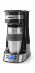 NEDIS Butler kávovar/ na jeden šálek/ dvoustěnný cestovní hrnek/ kapacita 0,4 l/ časovač/ LCD displej/ černý