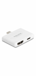 Delock - Video adaptér - USB-C s piny (male) do HDMI, USB-C se zdírkami (female) - bílá - podpora 4K60Hz, USB Power Delivery (94W)