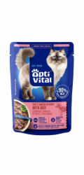 OPTIVITAL Tasty shreds in gravy with beef - mokré krmivo pro kočky - 85g
