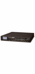 Planet FGSD-1022VHP PoE switch, 8x100, 2x1000-TP/SFP, LCD, VLAN, extend mód 10Mb do 250m, IEEE 802.3at<120W