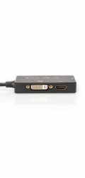 Digitus DisplayPort Kabelový převodník, DP - HDMI+DVI+VGA M-F/F/F, 0,2 m, multimediální kabel 3v1, CE, zlato, bl