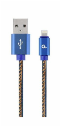 Gembird CC-USB2J-AMLM-2M-B USB-A/Lightning, 2m Gembird nabíjecí kabel Lightning 8-pin (M) na USB 2.0 (M), prémiový, opletený, metal konektory, 2 m, džínsovina