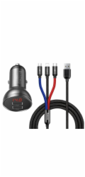 Baseus rychlonabíječka do auta 2xUSB 4,8A 24W s displejem + 3v1 kabel černá