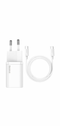 Baseus TZCCSUP-L02 Baseus Super Si rychlonabíječka 1C 25W EU + kabel Type-C/Type-C 3A 1m bílá