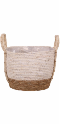 Košík s uchy ze slámy a mořské trávy, O 24 cm x 20 cm, bílý