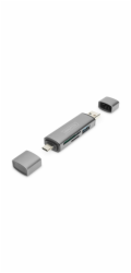 Digitus dvojitá čtečka karet OTG (USB-C + USB 3.0) 1x SD, 1x MicroSD, 1x USB 3.0, šedá