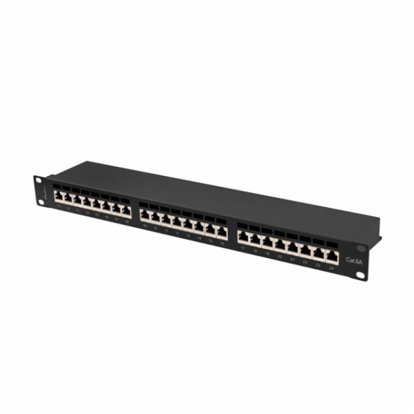 LANBERG PATCH PANEL 24 PORTŮ 1U 19" CAT.6A FTP STÍNĚNÝ ČERNÝ
