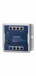 Planet průmyslový plochý switch 8x 1Gb, 4x PoE 30/60W, 48-56V, IP30, -20/60st, fanless