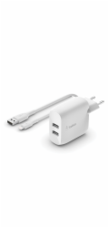 Belkin BOOST CHARGE™ Duální 24W USB-A nástěnná nabíječka + 1m lightning kabel, bílá
