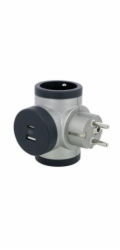LEGRAND Revolution rozbočovač otočný 3x2P+T, nabíječka USB A+C, hliník