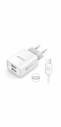 Chytrá síťová nabíječka ALIGATOR 2,4A, 2xUSB, smart IC, bílá, USB kabel pro iPhone/iPad