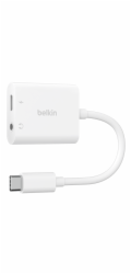 Belkin USB-C adaptér/rozdvojka 1x USB-C M/ 1x USB-C F napájení 60W + 1x 3,5mm jack, bílá