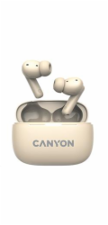 CANYON OnGo 10 ANC, TWS-10 ANC+ENC sluchátka s mikrofonem, BT V5.3 BT8922F, pouzdro 500mAh+40mAh, Quick charge, béžová