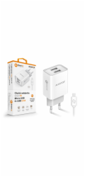 Chytrá síťová nabíječka ALIGATOR 2,4A, 2xUSB, smart IC, bílá, micro USB kabel