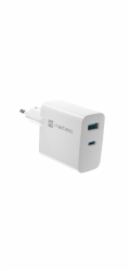 Univerzální USB nabíječka Natec RIBERA GaN 1X USB-A + 1X USB-C 65W, Bílá