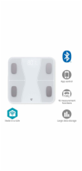 NEDIS chytrá osobní váha/ Bluetooth/ 16 měřících funkcí/ nosnost 180kg/ Android/ iOS/ ABS/ sklo/ bílá